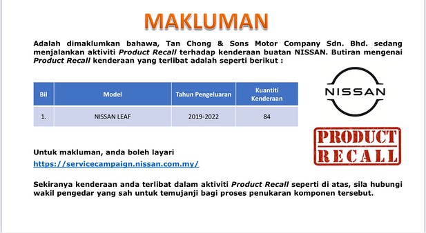 JPJ宣布了一份新的召回名单，包括Nissan、Mercedes-Benz、DS、Peugeot和Honda摩托车